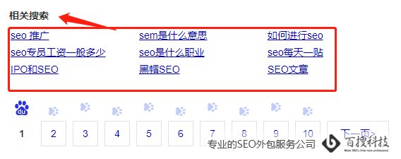 百度搜索引擎底部相關(guān)搜索結(jié)果圖 SEO挖掘關(guān)鍵詞的方法有哪些(圖3)